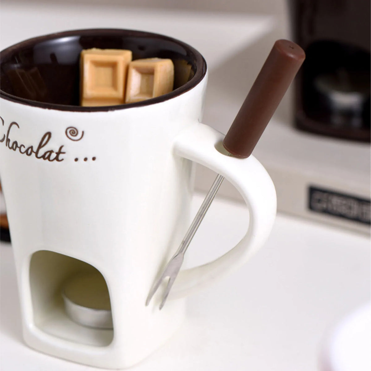 EatFondue fondue mug with stainless steel fork