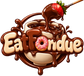EatFondue logo: a strawberry dipped into a ceramic fondue mug of melted chocolate